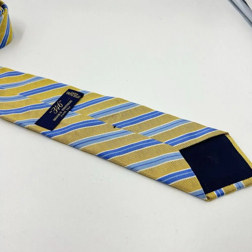 BROOKS BROTHERS USA SILK YELLOW BLUE STRIPED NECKTIE 60